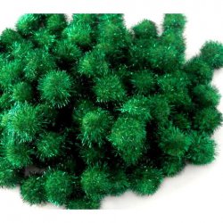 Glitter Pom Pom 25mm; Green 100p - Click Image to Close