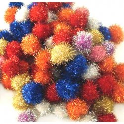 Glitter Pom Pom 25mm; Multi 100p - Click Image to Close